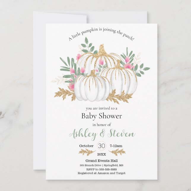 Invitación Baby Shower de calabaza rosa y verde (Anverso)