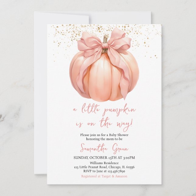 Invitación Baby Shower de calabaza rosada (Anverso)