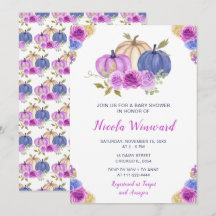 Baby Shower de calabazas florales moradas y de la