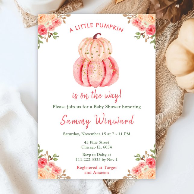Invitación Baby Shower de calabazas rosa y rosa (Subido por el creador)