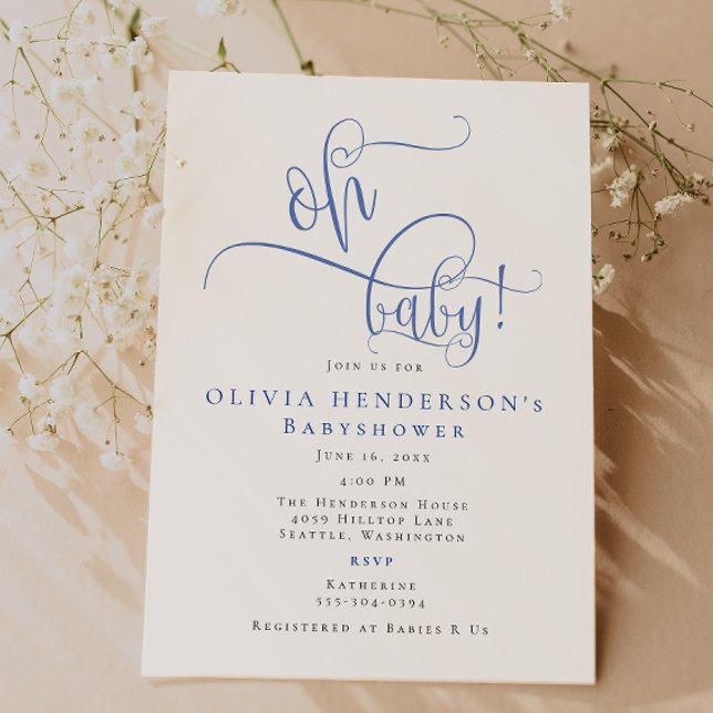 Invitación Baby Shower de caligrafía azul Minimalista moderna (Subido por el creador)