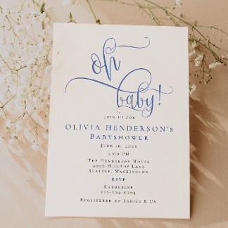 Invitación Baby Shower de caligrafía azul Minimalista moderna