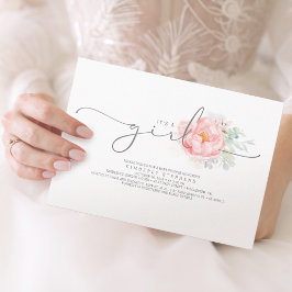 Invitación Baby Shower de caligrafía floral bruta blanda rosa