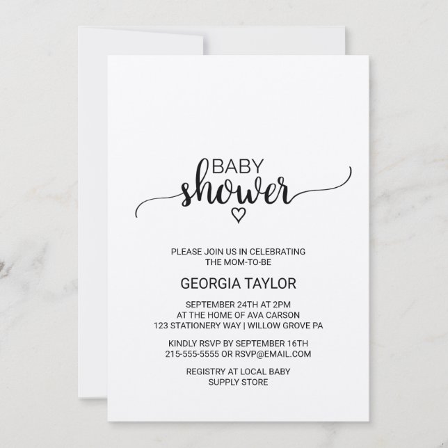 Invitación Baby Shower de caligrafía rustica de Kraft (Anverso)