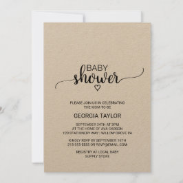 Invitación Baby Shower de caligrafía rustica de Kraft