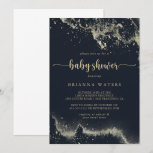 Invitación Baby Shower de caligrafía Watercolor Gold Splash