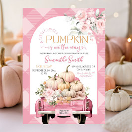 Invitación Baby Shower de Camión de Calabaza de Gingham Flora