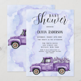 Invitación Baby Shower de Camión Vintage de Lavanda Púrpura