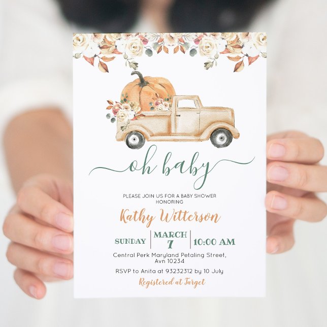 Invitación Baby Shower de camionetas de calabaza rusticas par (Subido por el creador)