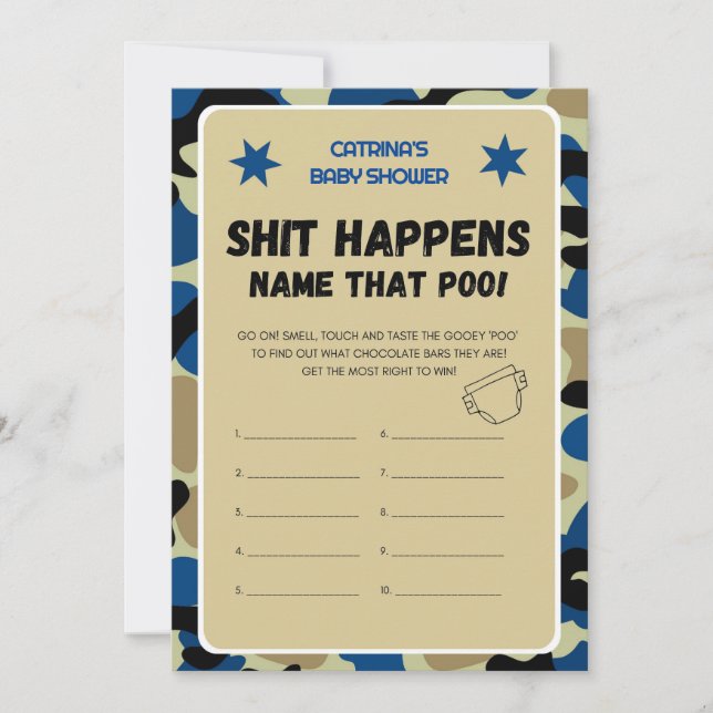 Invitación Baby Shower de Camo Azul - Nombre editable, Invita (Anverso)