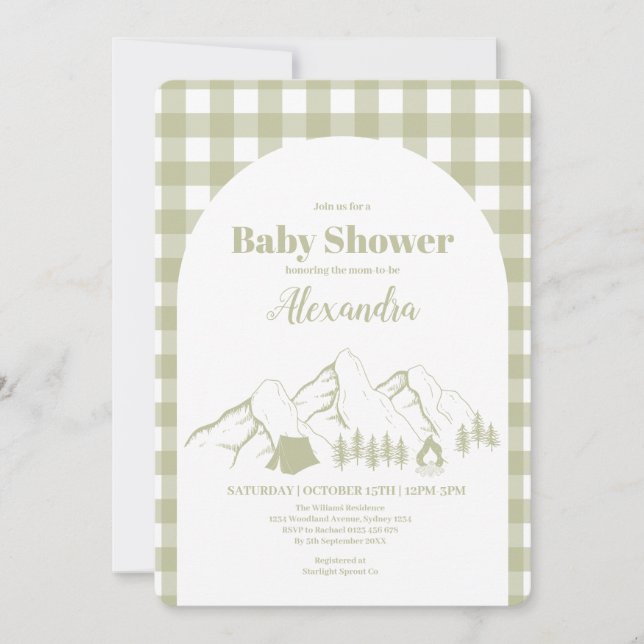 Invitación Baby Shower de Camping Verde (Anverso)