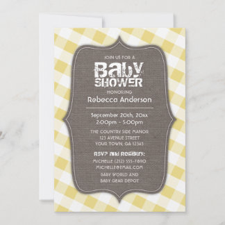Invitación Baby Shower de canvas de Gingham amarillo y blanco