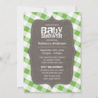 Invitación Baby Shower de canvas Green & White Gingham
