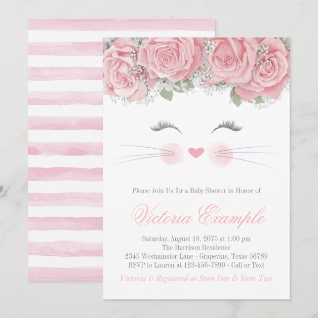 Invitación Baby Shower de cara de gato (Anverso / Reverso)