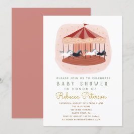 Invitación Baby Shower de carrusel rosa de color d