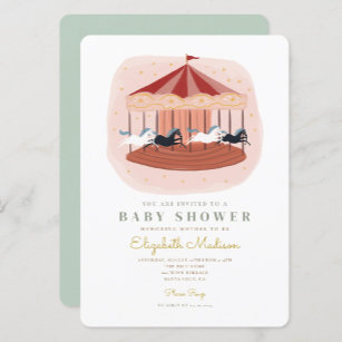 Invitación Baby Shower de carrusel rosa de color d