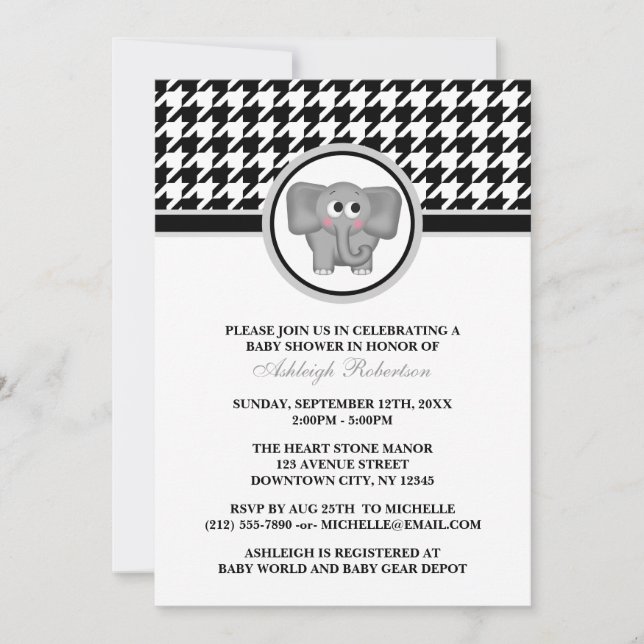 Invitación Baby Shower de caseta blanca y negra (Anverso)