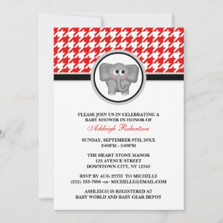 Invitación Baby Shower de caseta roja y blanca para elefantes