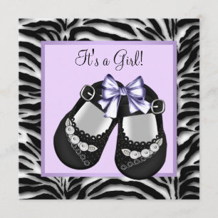 Invitación Baby Shower de cebra morada de lavanda