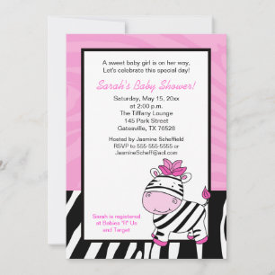 Invitación Baby Shower de cebra rosa 5x7 - rosa cl
