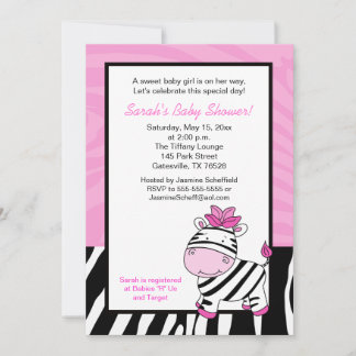 Invitación Baby Shower de cebra rosa 5x7 - rosa cl