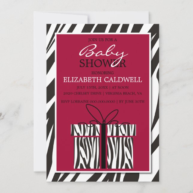 Invitación Baby Shower de cebra suave (Anverso)