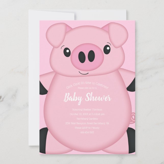 Invitación Baby Shower de cerdo rosado (Anverso)