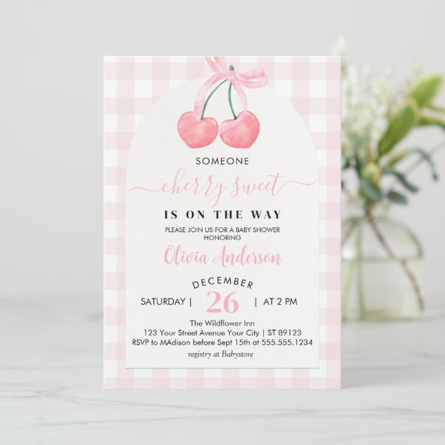 Invitación Baby Shower de cerezas Sweet Cherries (Anverso de pie)