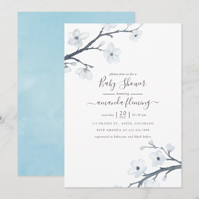 Invitación Baby Shower de cerezos en flor (Anverso / Reverso)