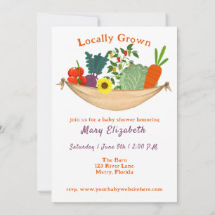 Invitación Baby Shower de cesta de verduras cultivadas localm