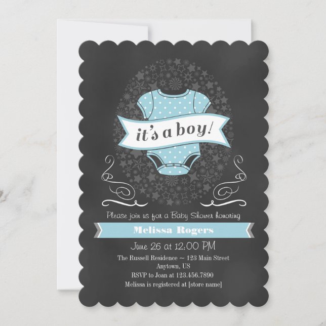 Invitación Baby Shower de Chalkboard Boy Blue Ligh (Anverso)