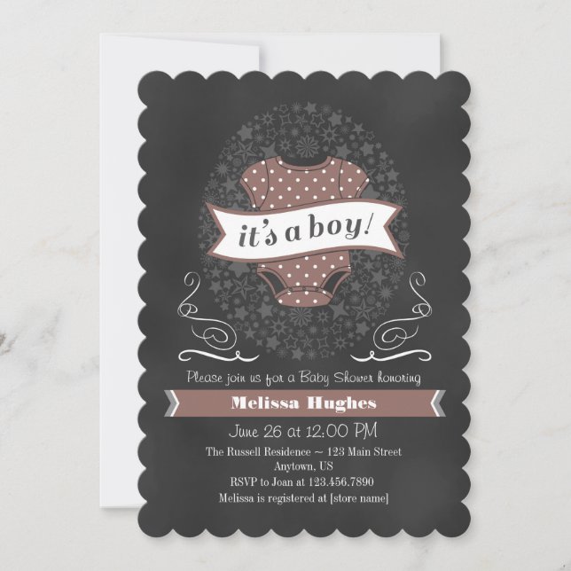 Invitación Baby Shower de Chalkboard Boy Brown (Anverso)
