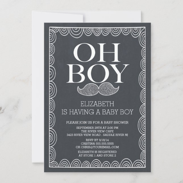 Invitación Baby Shower de Chalkboard Mustache (Anverso)