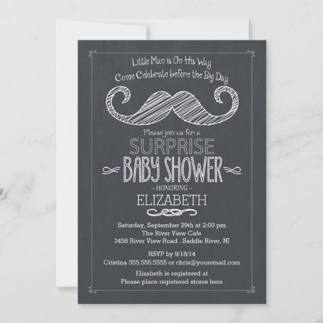 Invitación Baby Shower de Chalkboard Mustache (Anverso)