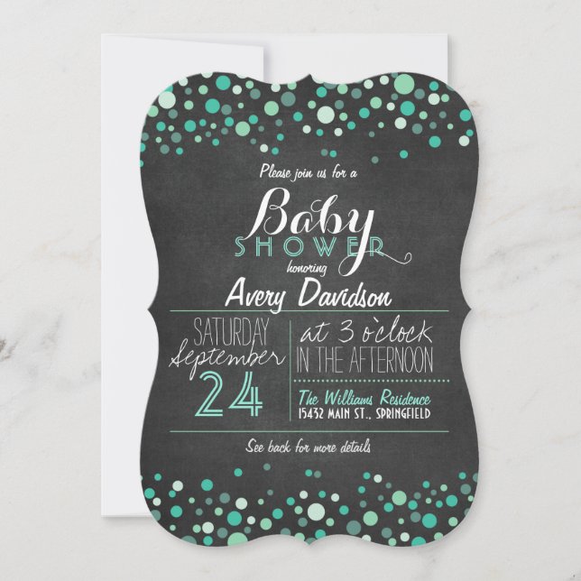 Invitación Baby Shower de Chalkboard Retro Verde verde azulad (Anverso)