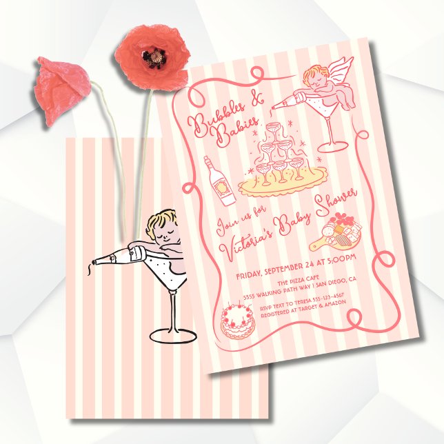 Invitación Baby Shower de champán cupido dibujado mano (Subido por el creador)