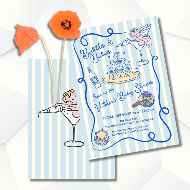 Invitación Baby Shower de champán cupido dibujado mano (Subido por el creador)