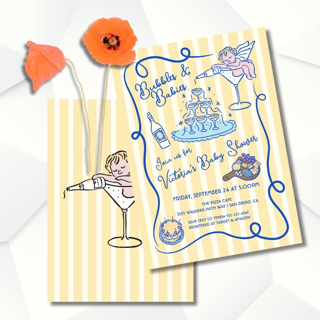 Invitación Baby Shower de champán cupido dibujado mano (Subido por el creador)