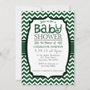Invitación Baby Shower de Chevron Blanco Verde osc