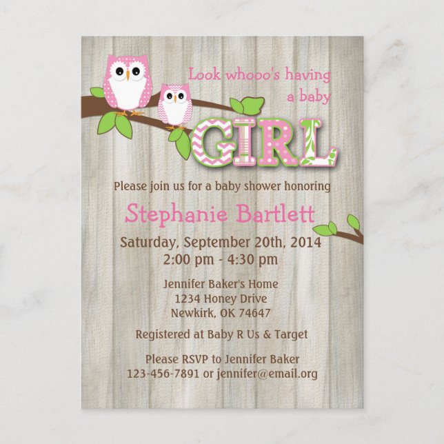 Invitación Baby Shower de Chevron de Lechuza Blanc (Anverso)