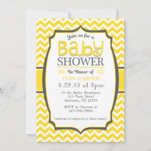 Invitación Baby Shower de Chevron gris amarillo