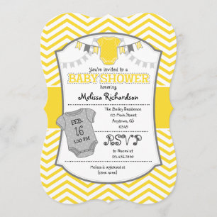 Invitación Baby Shower de Chevron gris amarillo