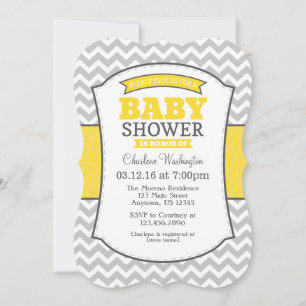 Invitación Baby Shower de Chevron gris amarillo