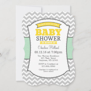 Invitación Baby Shower de Chevron gris amarillo bl