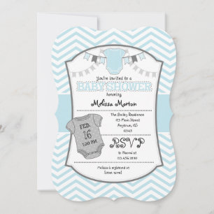 Invitación Baby Shower de Chevron Gris Azul Polvo