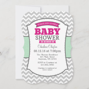Invitación Baby Shower de Chevron Gris de menta Ro