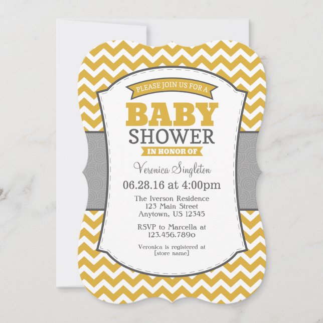 Invitación Baby Shower de Chevron Gris Gold (Anverso)