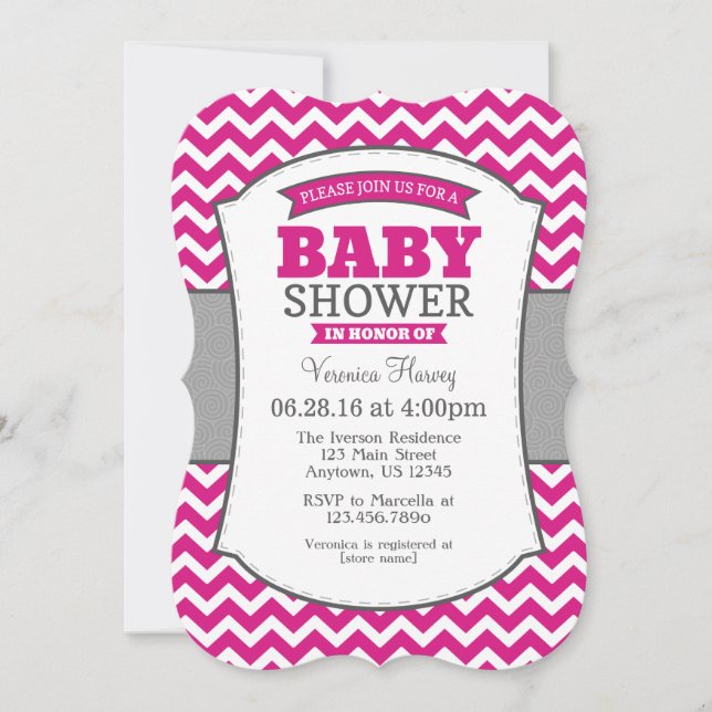 Invitación Baby Shower de Chevron gris rosado cali (Anverso)