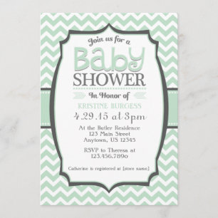 Invitación Baby Shower de Chevron gris verde de la