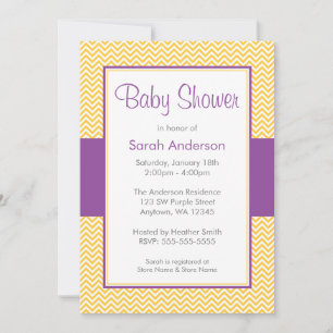 Invitación Baby Shower de Chevron morado y amarillo